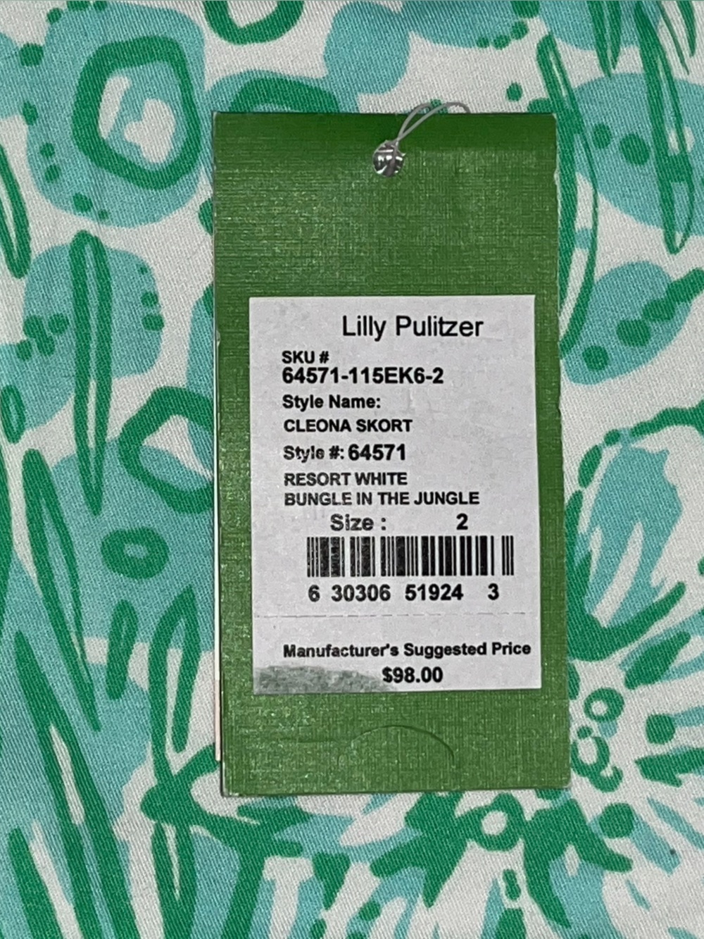 Lilly Pulitzer 2 Cleona Skort Bungle in the Jungle green pockets tag iguana - Picture 2 of 5